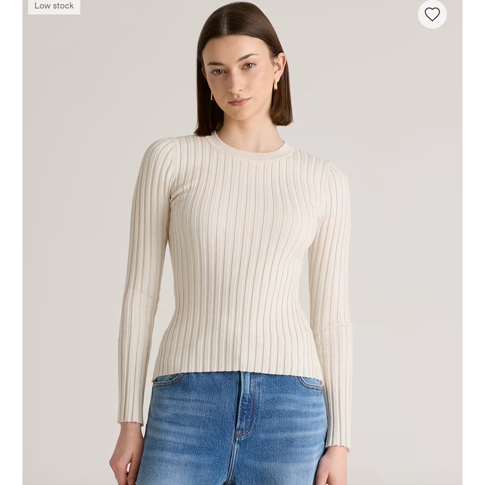 Quince Womens Ribbed Knit Long Sleeve Cotton Cashmere Ribbed Sweater large